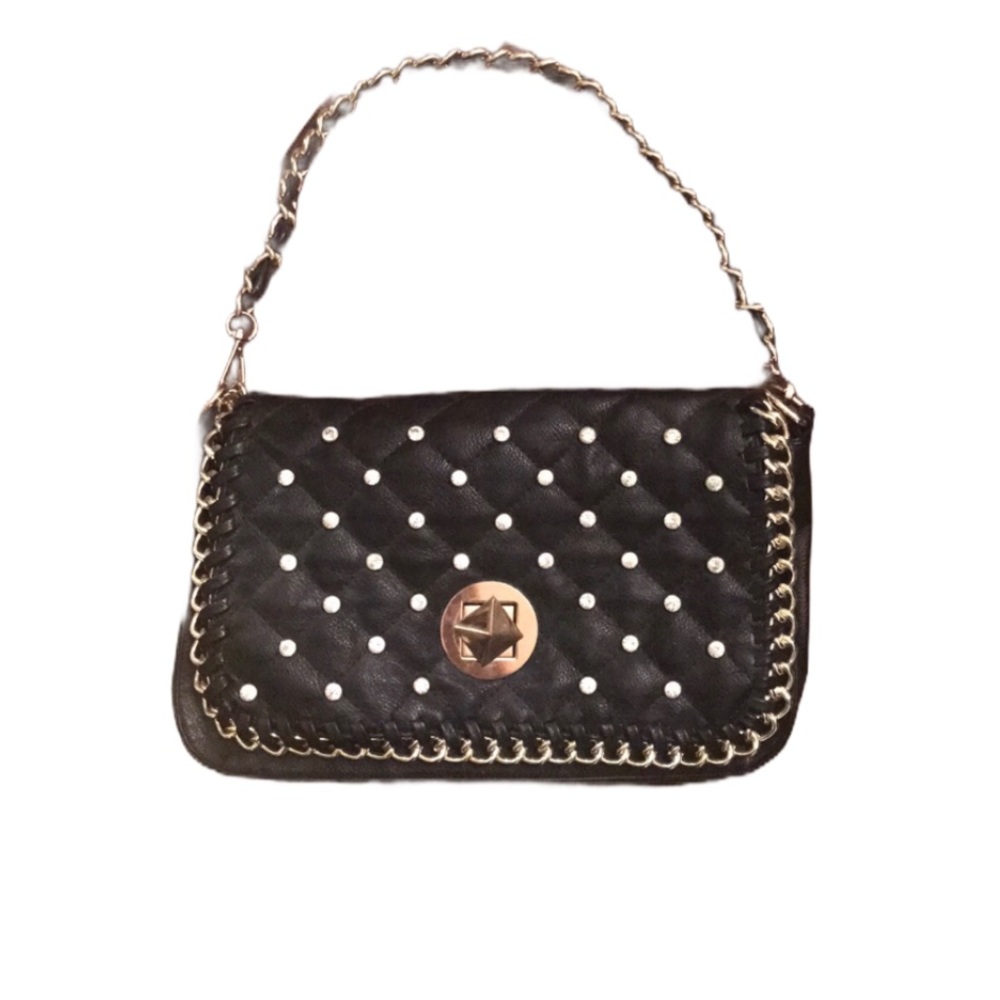 Black studded handbag/clutch with detachable strap